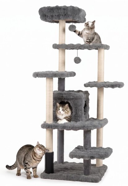 KOMFOTTEU, tiragraffi per gatti, 170 cm, realizzato in peluche, con cuccia per gatti