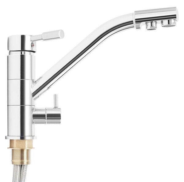 Miscelatore da cucina 3-in-1 - Ottone - Acqua fredda e calda - Due manopole - Bocchetta girevole a 360° - Valvola in Vetroceramica - Argento