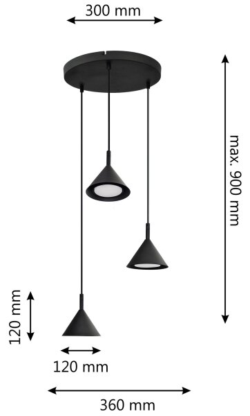 Lampadario a sospensione con filo ETNA 3xGX53/10W/230V nero