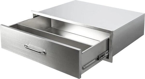Cassetto per cucina da esterno - Cassetto contenitore da incasso per barbecue - Acciaio inossidabile - Per isole barbecue e terrazze - Marrone