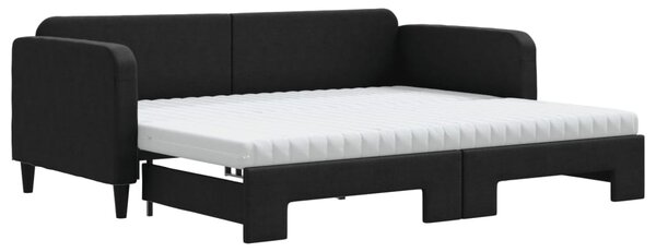 VidaXL Letto da giorno allungabile con materassi nero 90x190 cm in tessuto