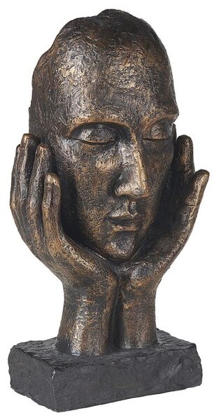 Statua decorativa in poliresina volto tra le mani in rame 41 cm soprammobile su piedistallo Beliani
