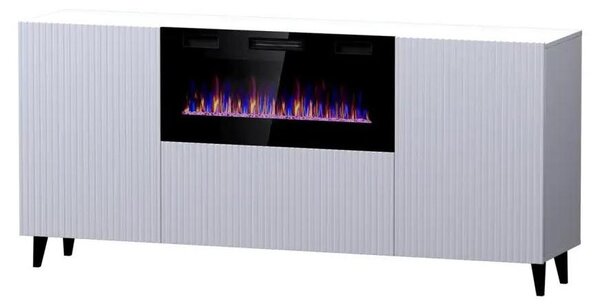 PAFOS schermo con camino elettrico 180x42x82 cm bianco opaco