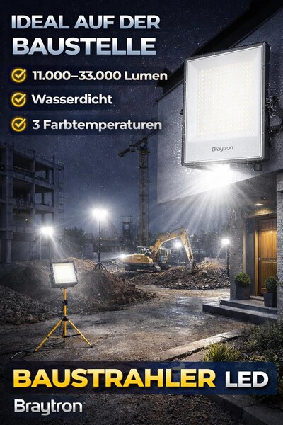 Proiettore LED Braytron da 200 W per esterni IP65 – Proiettore super luminoso da 22.000 lm con selezione della temperatura di colore 3000K/4000K/6500K, proiettore LED in alluminio impermeabile