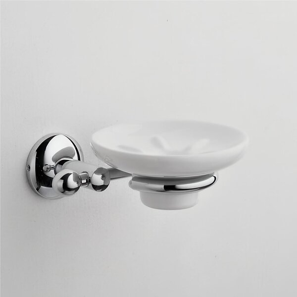 Porta sapone da muro Fissaggio Stop e Viti appeso , in Ceramica ZACINTO Dimensioni 14x14xh6 cm linee moderne arrotondate cromo lucido e ceramica