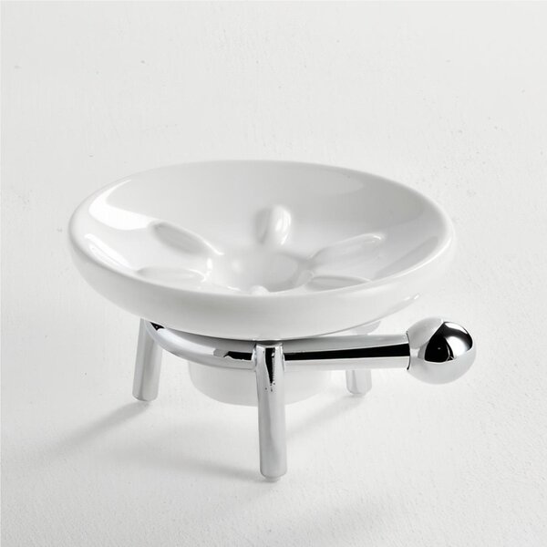 Porta sapone da Appoggio , in Ceramica ZACINTO 12x13xh6 cm linee moderne arrotondate cromo lucido e ceramica