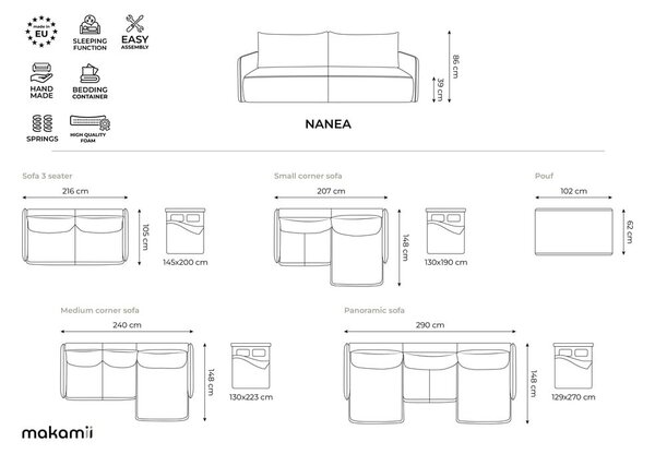Divano angolare beige allungabile/con contenitore (con penisola a sinistra) Nanea – Makamii