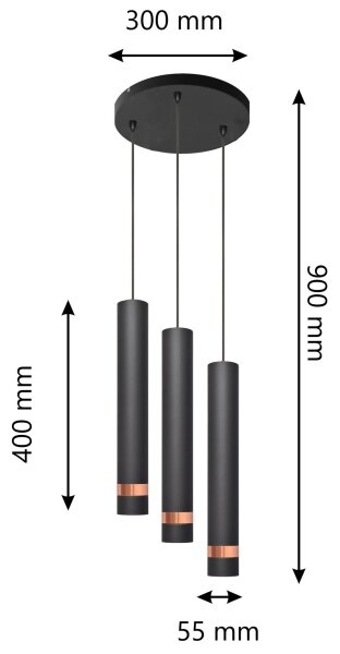 Lampadario su filo LED TUBA 3xGU10/4,8W/230V nero/rame