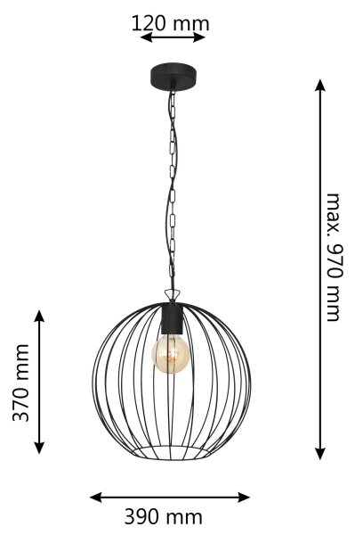 Lampadario a sospensione con catena MERCURE 1xE27/15W/230V nero