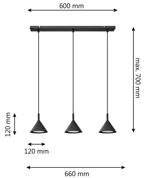 Lampadario a sospensione con filo ETNA 3xGX53/10W/230V nero