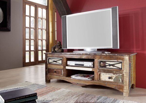 NATURE OF SPIRIT #01 Mobile TV in legno riciclato – laccato / multicolore 140x45x50