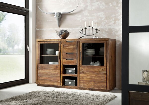 Credenza Cucina Con 4 Ante E 2 Cassetti - 208x39.5x80cm, Design Moderno, Bianco/Marrone - Foto 11