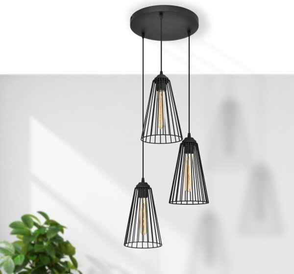 Lampadario a sospensione con filo TORRI 3xE27/15W/230V nero