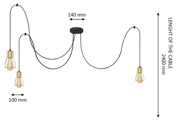 Lampadario a sospensione con filo TUBE LONG 3xE27/10W/230V nero/oro