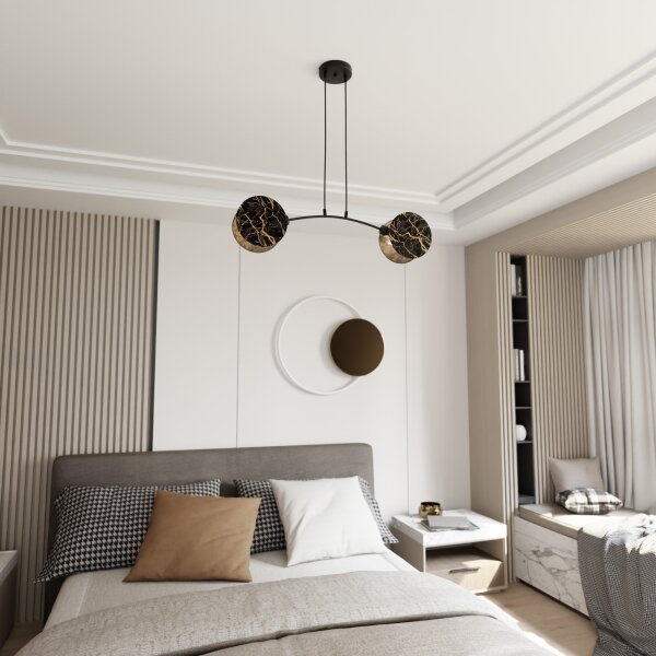 Lampadario a sospensione con filo MOTIF 2xE27/15W/230V nero/oro