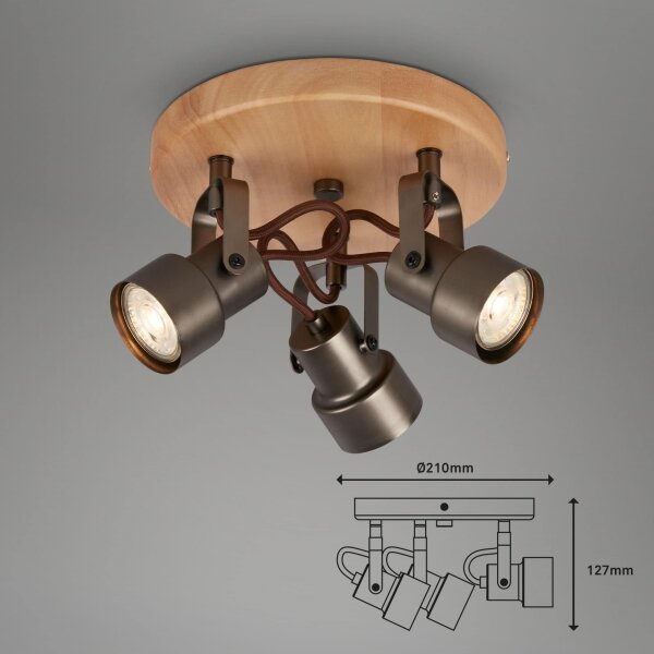 Briloner 2872-035 - Faretto LED SPOTLIGHT 3xGU10/5W/230V marrone