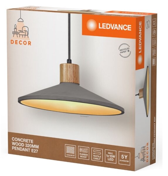 Ledvance - Lampadario a sospensione con filo DECOR CONCRETE 1xE27/15W/230V diametro 32 cm calcestruzzo grigio