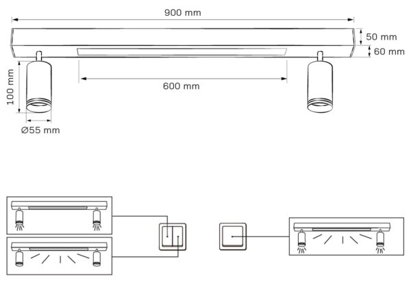 Plafoniera LED PARIGI LED/24W/230V + 2xGU10/10W nero