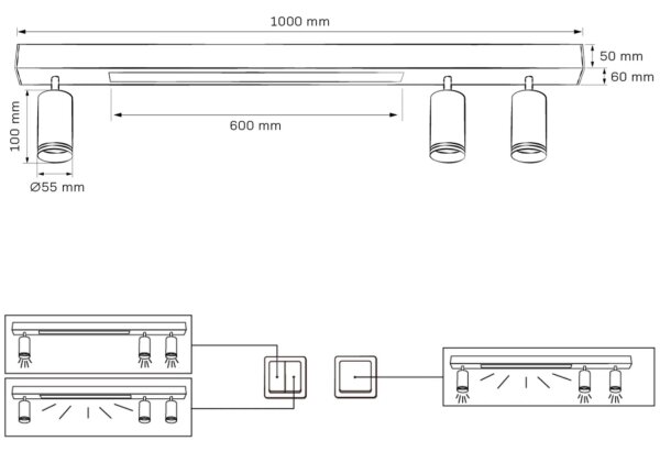 Plafoniera LED PARIGI LED/24W/230V + 3xGU10/10W nero