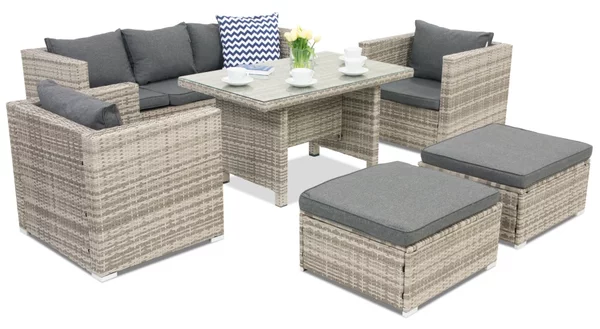 Mobile da giardino in rattan Roma Apetito 5 + 2 pouf Garden Point grigio