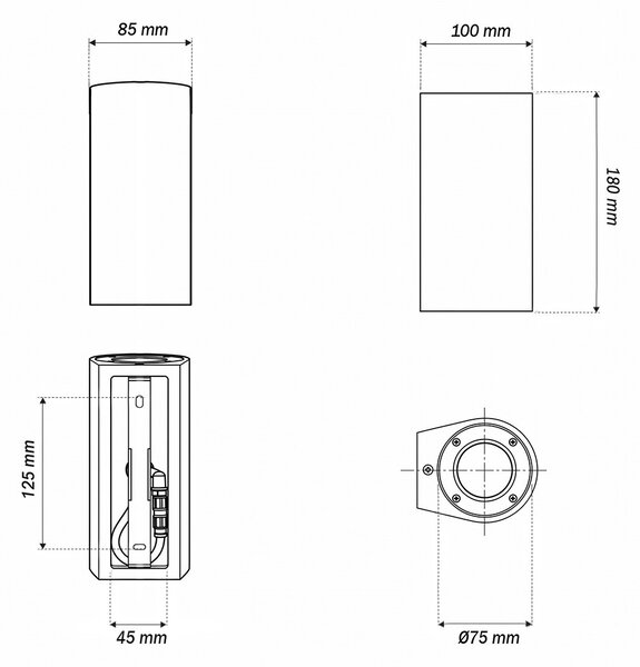 Applique in Cemento Scuro GU10 IP65 a Doppia emissione - NOVILUMIO