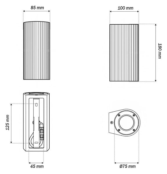 Applique in Cemento Chiaro Rigato GU10 IP65 Bidirezione - NOVILUMIO