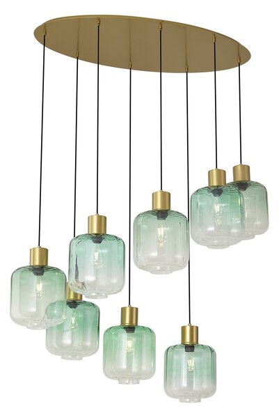 Lampada a sospensione Hotel Chic ottone con vetro blu e verde 8 luci - Qara