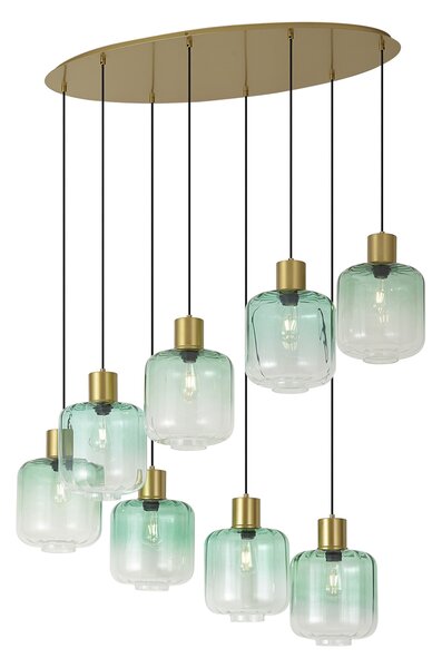 Lampada a sospensione Hotel Chic ottone con vetro blu e verde 8 luci - Qara