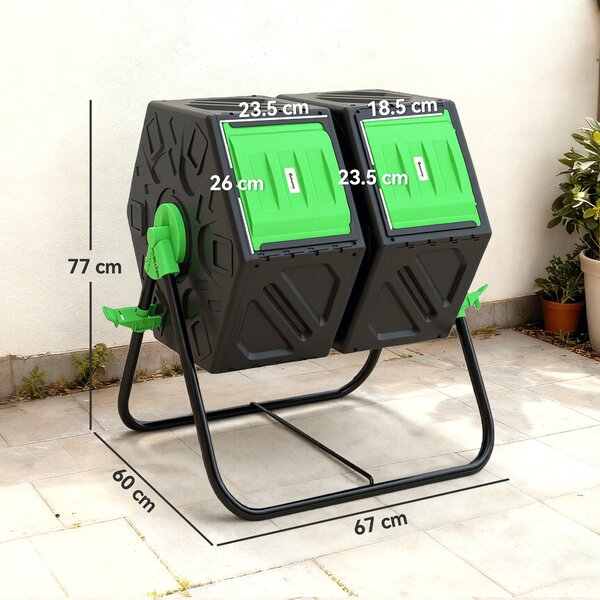 Outsunny Compostiera da Giardino Rotante 130L a Doppia Camera, Girevole, 24 Prese d'Aria, in PP, Verde | Aosom Italy