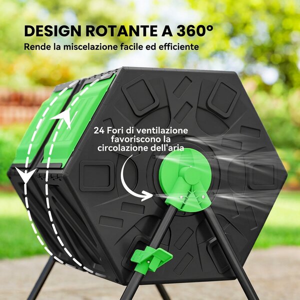 Outsunny Compostiera da Giardino Rotante 130L a Doppia Camera, Girevole, 24 Prese d'Aria, in PP, Verde | Aosom Italy