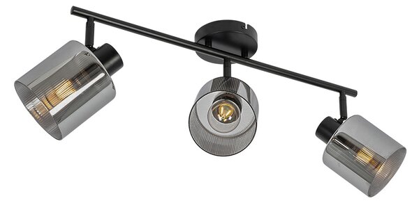 Faretto da soffitto nero con vetro fumé 3 luci orientabili - Laura