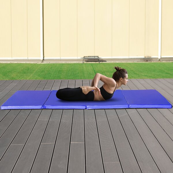 Costway Tappetino da ginnastica con 2 maniglie e 4 pannelli, Materassino pieghevole per yoga fitness allenamento Blu