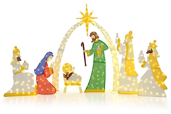 Costway Sacra famiglia e tre re magi preilluminati 5 piedi con 310 luci LED bianco caldo, Set presepe illuminato 7 pezzi