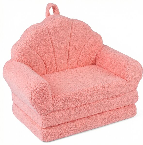 Costway Divano bambini pieghevole 2-in-1 trasformabile in letto, Tessuto morbido con fondo antiscivolo per camere e soggiorno Rosa