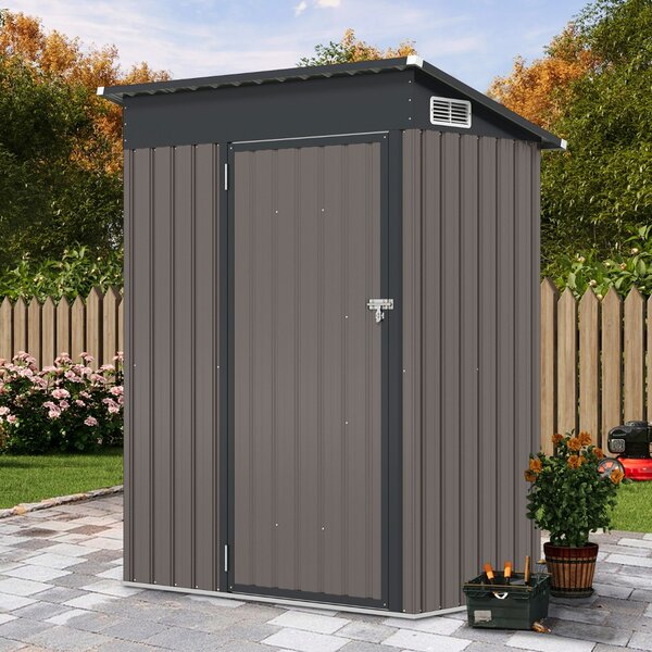 Costway Casetta da giardino con design a tetto inclinato venti d'aria, Capanno da esterno 150x90,5x185cm Grigio