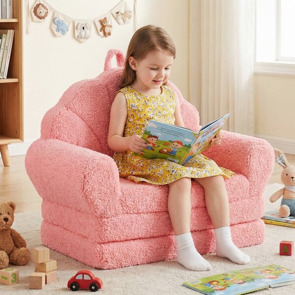 Costway Divano bambini pieghevole 2-in-1 trasformabile in letto, Tessuto morbido con fondo antiscivolo per camere e soggiorno Rosa