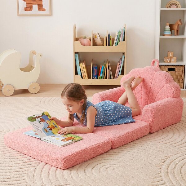 Costway Divano bambini pieghevole 2-in-1 trasformabile in letto, Tessuto morbido con fondo antiscivolo per camere e soggiorno Rosa