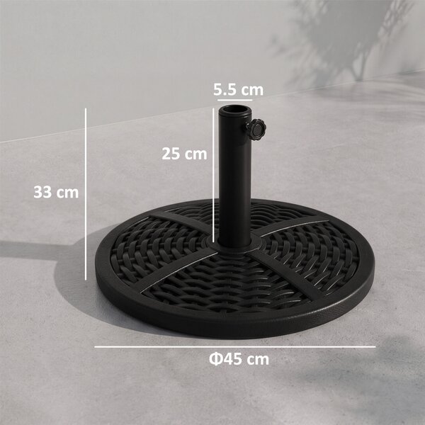 Outsunny Base per Ombrellone da Giardino Rotonda Effetto Rattan Ø45cm Peso da 9.5kg, Nero|Aosom