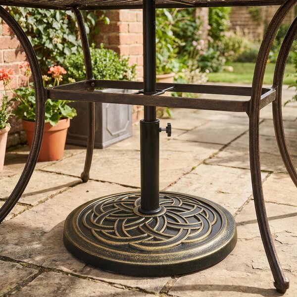 Outsunny Base per Ombrellone Rotonda da 12kg in Resina con Decorazione, per Pali da 38mm e 48mm, Φ45x33cm, Bronzo|Aosom