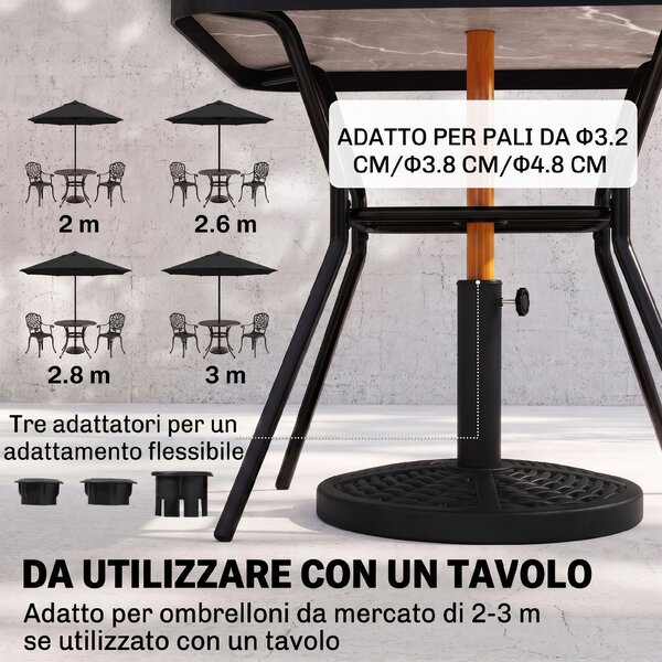 Outsunny Base per Ombrellone da Giardino Rotonda Effetto Rattan Ø45cm Peso da 9.5kg, Nero|Aosom