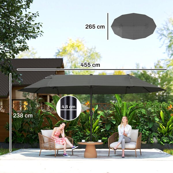 Outsunny Ombrellone Parasole da Giardino Esterno Tessuto Poliestere 4.6 x 2.4m Grigio|Aosom