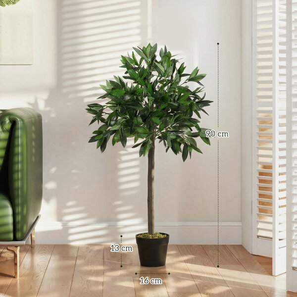 Outsunny Set di 2 Alberi di Alloro in Vaso Artificiali Altezza 90cm per Interni ed Esterni|Aosom