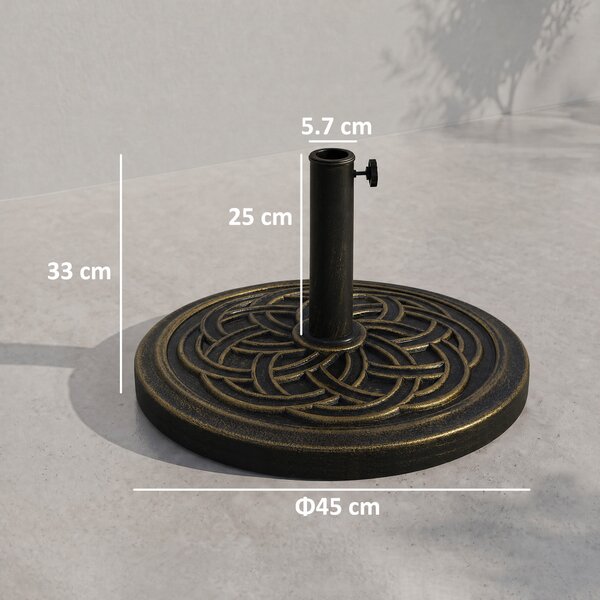 Outsunny Base per Ombrellone Rotonda da 12kg in Resina con Decorazione, per Pali da 38mm e 48mm, Φ45x33cm, Bronzo|Aosom