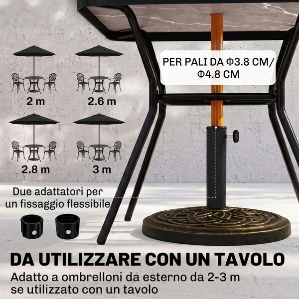 Outsunny Base per Ombrellone Rotonda da 12kg in Resina con Decorazione, per Pali da 38mm e 48mm, Φ45x33cm, Bronzo|Aosom