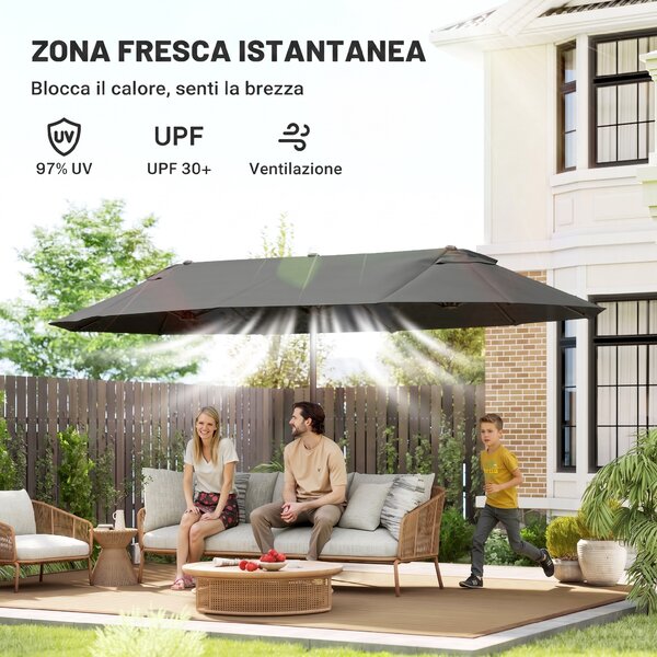 Outsunny Ombrellone Parasole da Giardino Esterno Tessuto Poliestere 4.6 x 2.4m Grigio|Aosom