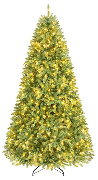 Costway Albero di natale decorazione natalizia innevata base in metallo incrociata, Albero di natale artificiale preilluminato con 600 luci led 228cm