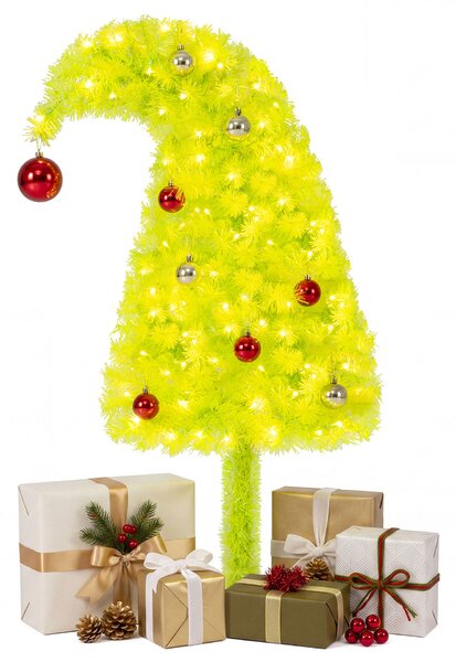 Costway Albero di natale artificiale con luci led cima flessibile e base metallica per casa e ufficio, Albero di natale realistico con rami palline natalizie 90 cm