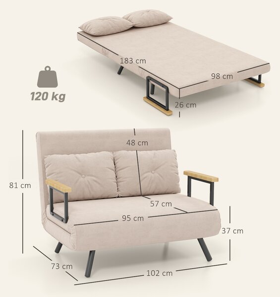 HOMCOM Divano Letto 3 in 1 in Tessuto Effetto Velluto con Schienale Regolabile e 2 Cuscini, 102x73x81 cm, Beige | Aosom Italy