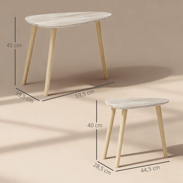 HOMCOM Set 2 Tavolini da Salotto Impilabili Stile Nordico con Gambe in Legno, Color Legno | Aosom Italy