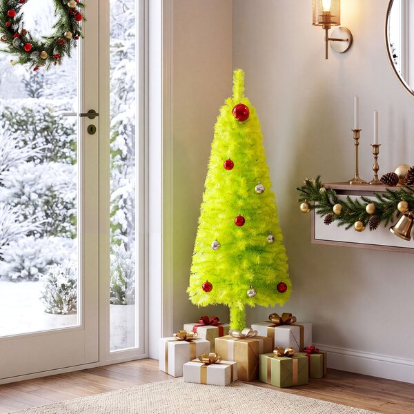 Costway Albero di natale artificiale con luci led cima flessibile e base metallica per casa e ufficio, Albero di natale realistico con rami palline natalizie 90 cm